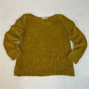 LOFT Golden Olive Crew Neck Sweater Womens M Medium Chunky Soft Knit Office
